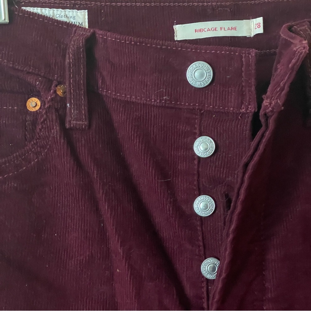 Levi's Ribcage Flare Wide Leg Cordoroy Pants High Rise Cowgirl Shiraz maroon 28 - Picture 7 of 16